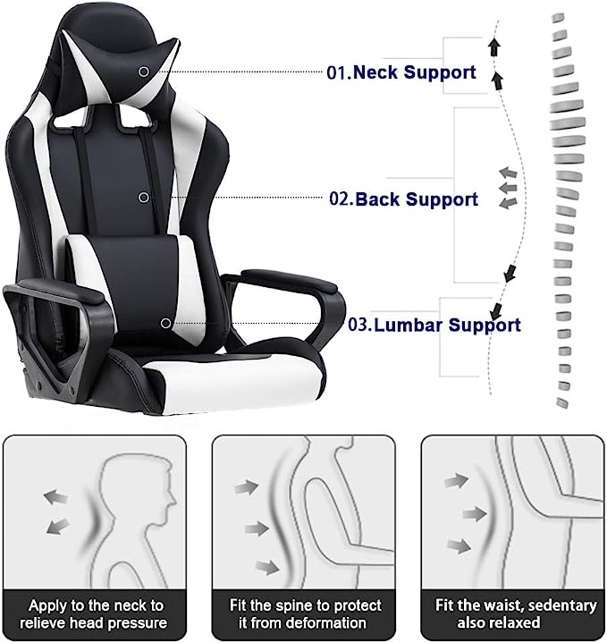 BestOffice High-Back Gaming Chair PC Office Chair Computer Racing Chair PU Desk Task Chair Ergonomic Executive Swivel Rolling Chair with Lumbar Support for Back Pain Women, Men,