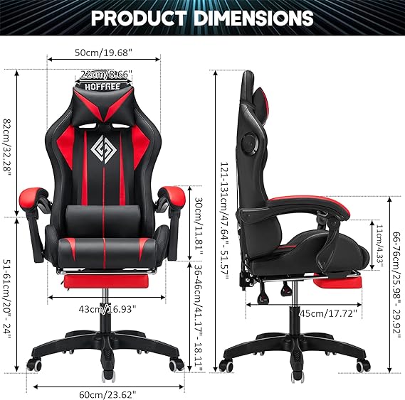 RGB Gaming Chair with Bluetooth Speakers and LED Lights Ergonomic Massage Computer Game Chair with Footrest High Back Music Video Game Chair with Lumbar Support Red and Black