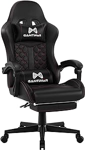 Gaming Chair,Ergonomic Computer Chair with Footrest and Lumbar Support,Breathable PU Leather,Big and Tall Video Gaming Chair,Height Adjustable 360 Degree Swivel Chair for Adults-Black